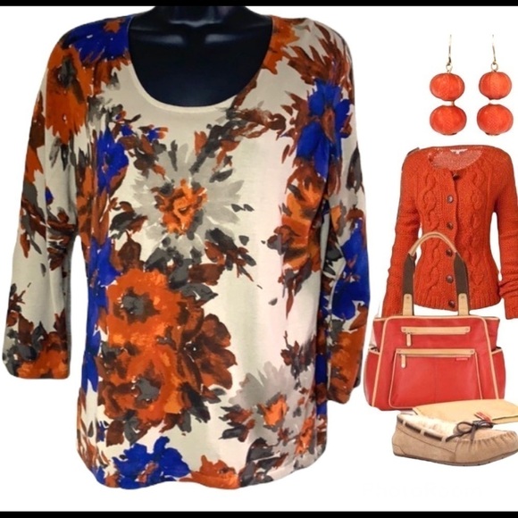 Jones Wear Petite cream floral print sweater size PXL - Picture 10 of 11